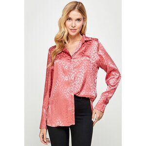 🔥LAST ONE🔥 Women's Charmeuse Long Slv Button Down Shirt (PAPAYA)